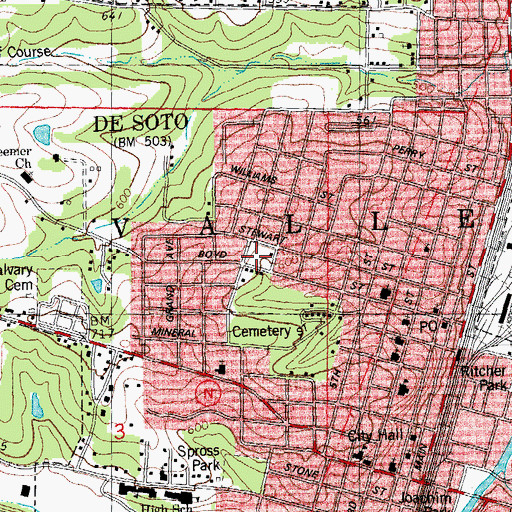 Topographic Map of De Soto Post Office, MO