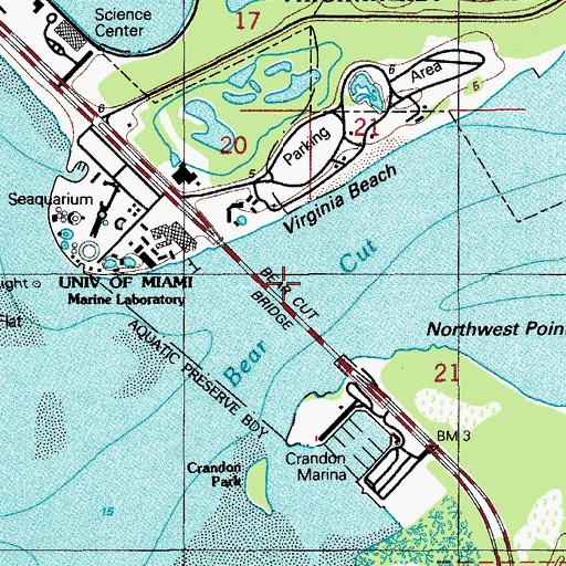 Topographic Map of Bear Cut Bridge, FL