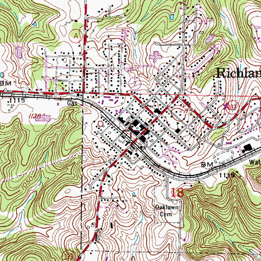 Topographic Map of Richland Post Office, MO