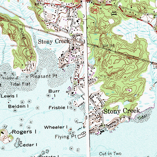Topographic Map of Stony Creek Post Office, CT