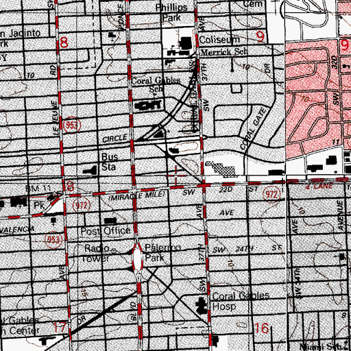 Topographic Map of Miracle Mile Postal Store New Post Office, FL