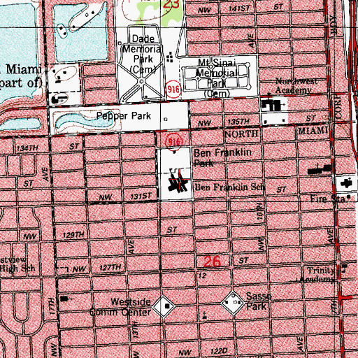 Topographic Map of Benjamin Franklin K - 8 Center, FL