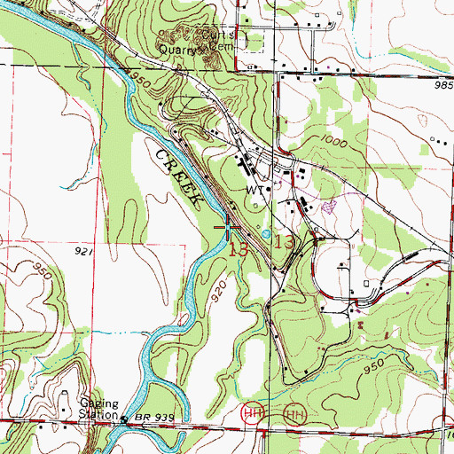 Topographic Map of Powder Creek, MO