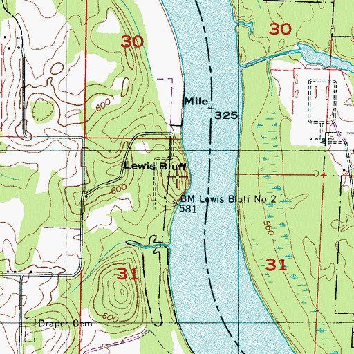 Topographic Map of Lewis Bluff, AL