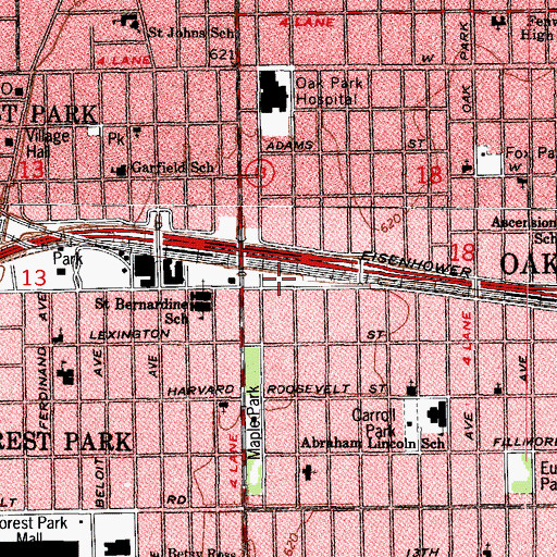 Topographic Map of Oak Park South Post Office, IL