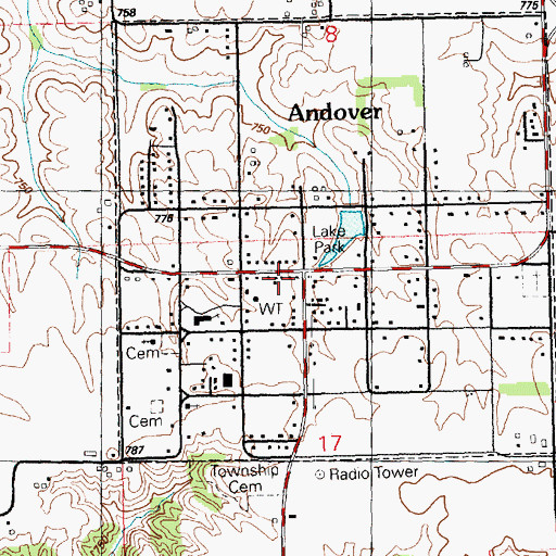 Topographic Map of Andover Post Office, IL