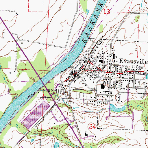Topographic Map of Evansville Post Office, IL