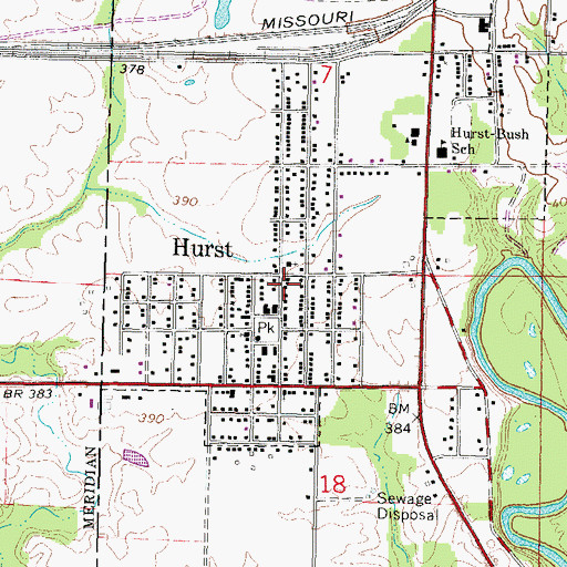 Topographic Map of Hurst Post Office, IL