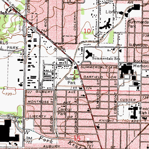 Topographic Map of Kilburn Rockford Post Office, IL