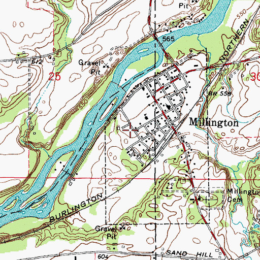 Topographic Map of Millington Post Office, IL