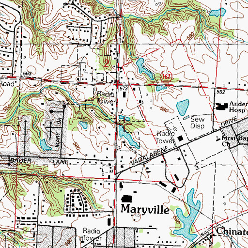 Topographic Map of Maryville Post Office, IL