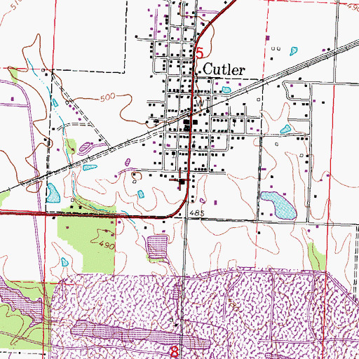 Topographic Map of Cutler Post Office, IL