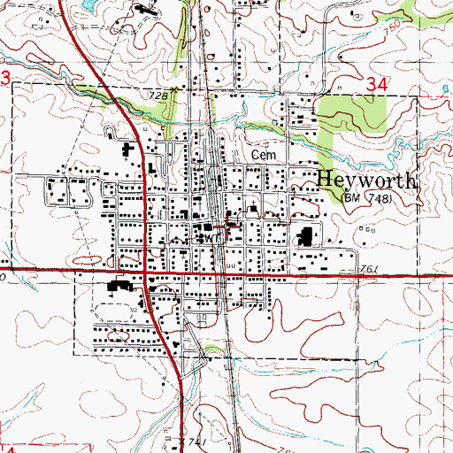 Topographic Map of Heyworth Post Office, IL