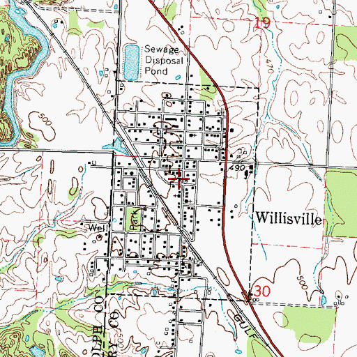Topographic Map of Willisville Post Office, IL