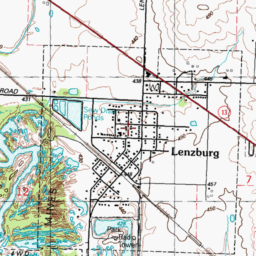 Topographic Map of Lenzburg Post Office, IL