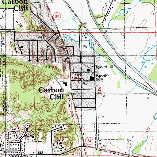 Topographic Map of Carbon Cliff Post Office, IL