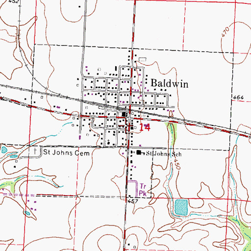 Topographic Map of Baldwin Post Office, IL