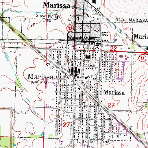Topographic Map of Marissa Post Office, IL