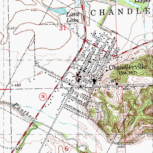 Topographic Map of Chandlerville Post Office, IL