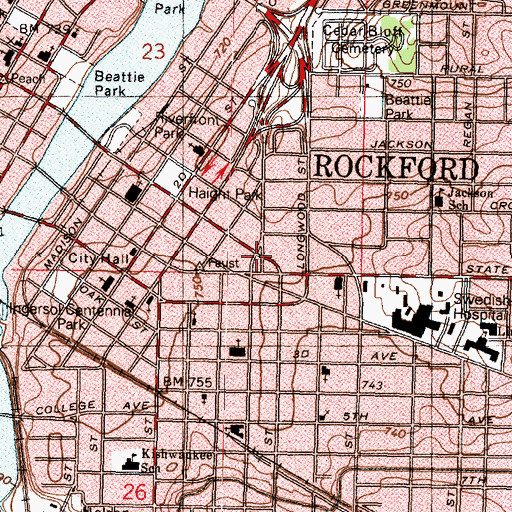 Topographic Map of East Rockford Post Office, IL