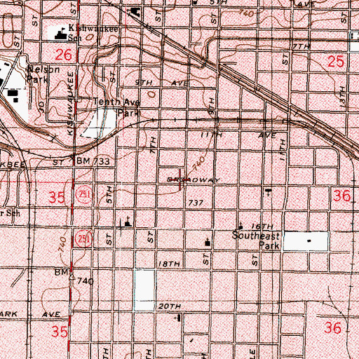 Topographic Map of Broadway Post Office, IL
