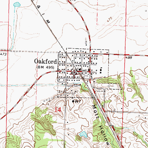 Topographic Map of Oakford Post Office, IL