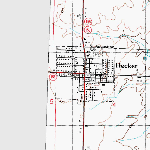 Topographic Map of Hecker Post Office, IL