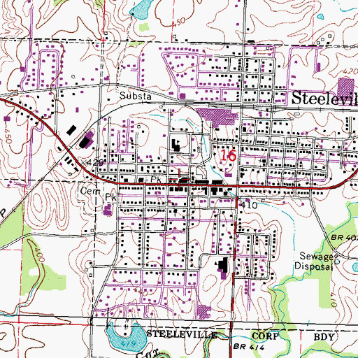 Topographic Map of Steeleville Post Office, IL