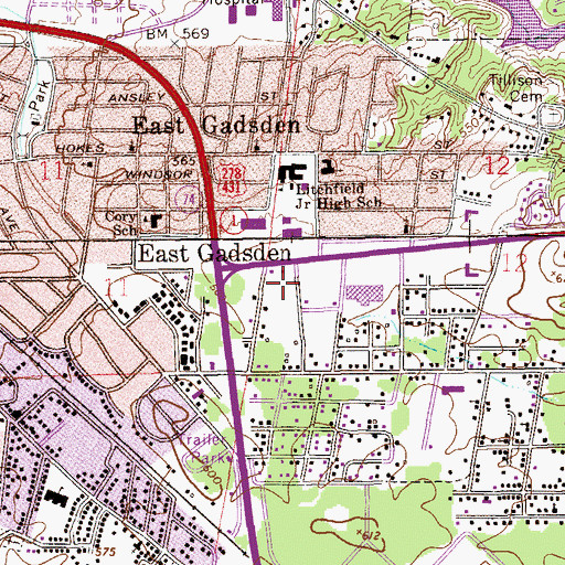 Topographic Map of East Gadsden Post Office, AL