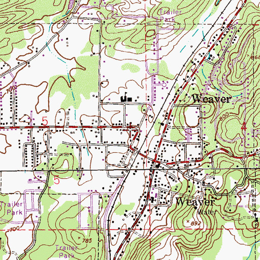Topographic Map of Weaver Post Office, AL