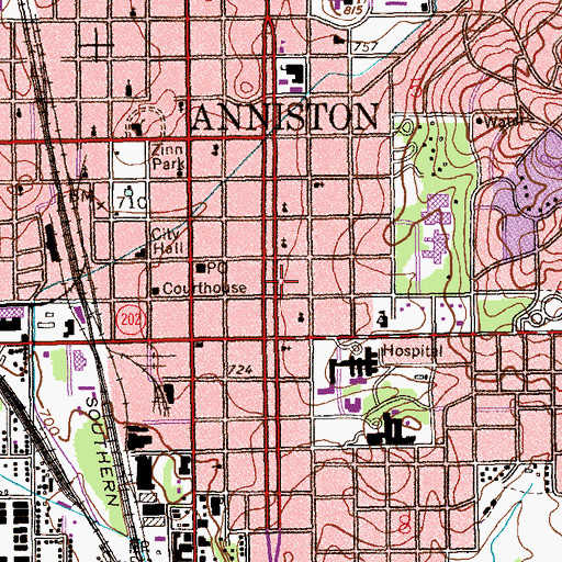 Topographic Map of Anniston Post Office, AL