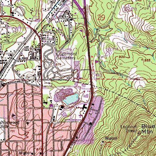 Topographic Map of Blue Mountain Post Office, AL