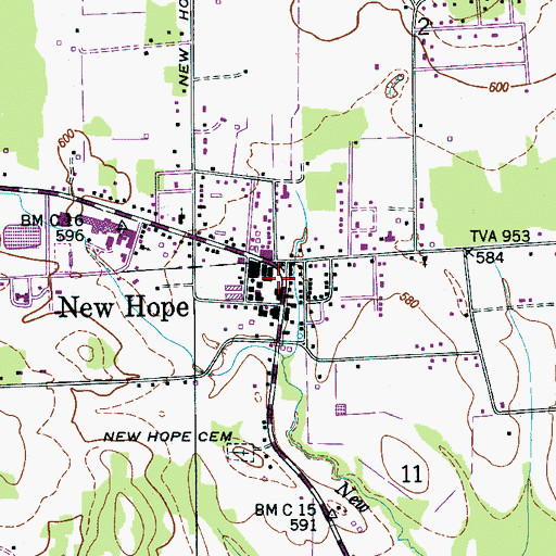 Topographic Map of New Hope Post Office, AL