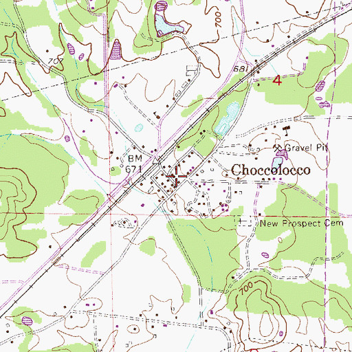 Topographic Map of Choccolocco Post Office, AL