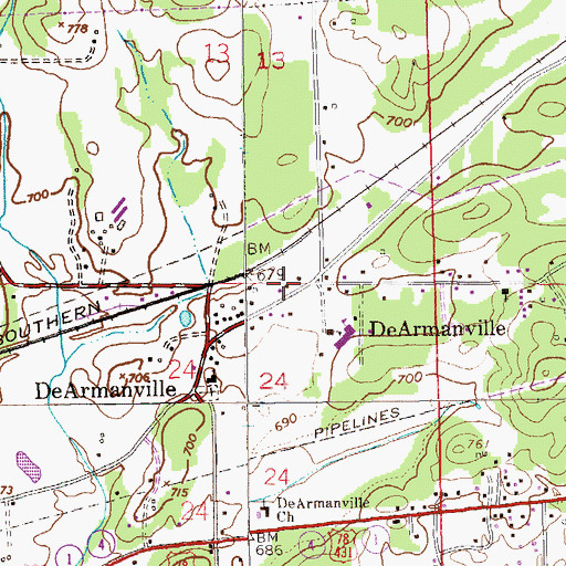 Topographic Map of DeArmanville Post Office, AL