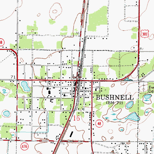 Topographic Map of Bushnell, FL
