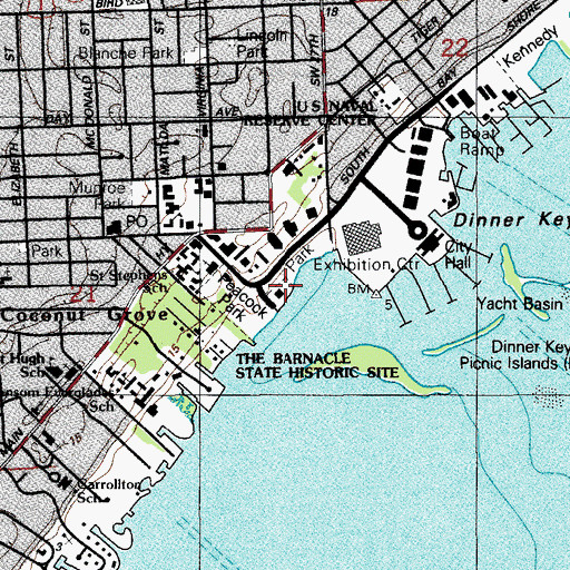 Topographic Map of Coconut Grove Bay Front Park, FL