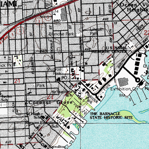 Topographic Map of Coconut Grove School, FL