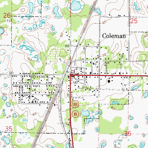 Topographic Map of Coleman, FL