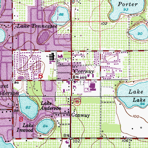 Topographic Map of Conway, FL