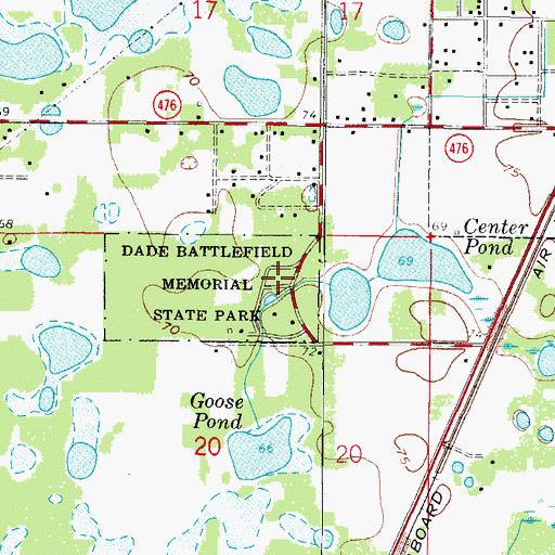 Topographic Map of Dade Battlefield Historic State Park, FL