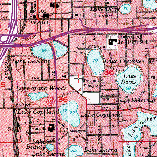 Topographic Map of Delaney Street Playground, FL