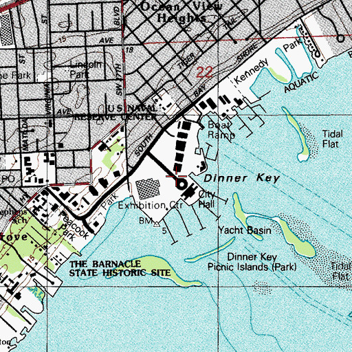 Topographic Map of Dinner Key, FL