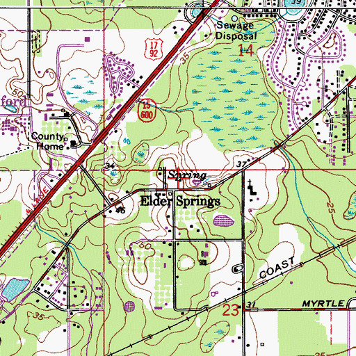 Topographic Map of Elder Springs, FL
