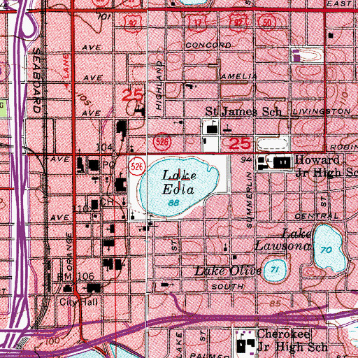 Topographic Map of Lake Eola, FL