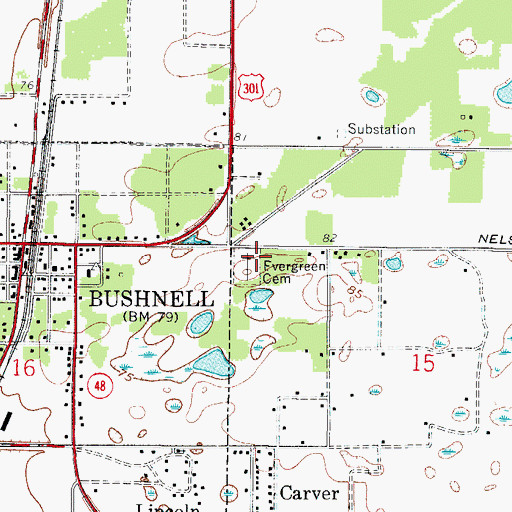 Topographic Map of Evergreen Cemetery, FL