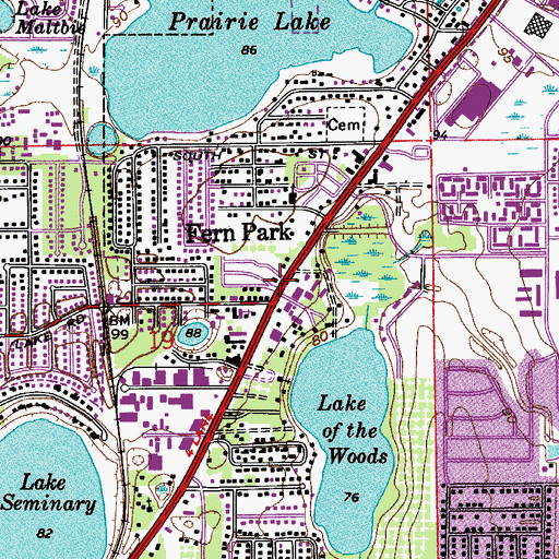 Topographic Map of Fern Park, FL