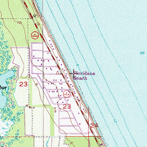Topographic Map of Floridana Beach, FL