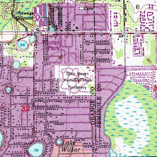 Topographic Map of Glen Haven Memorial Park and Mausoleum, FL