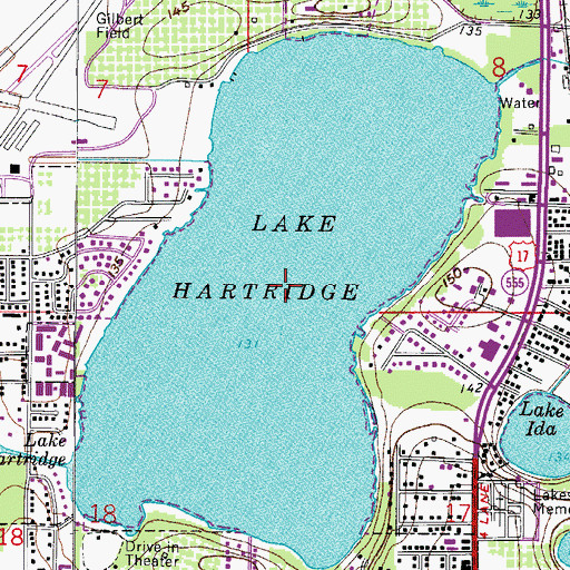 Topographic Map of Lake Hartridge, FL